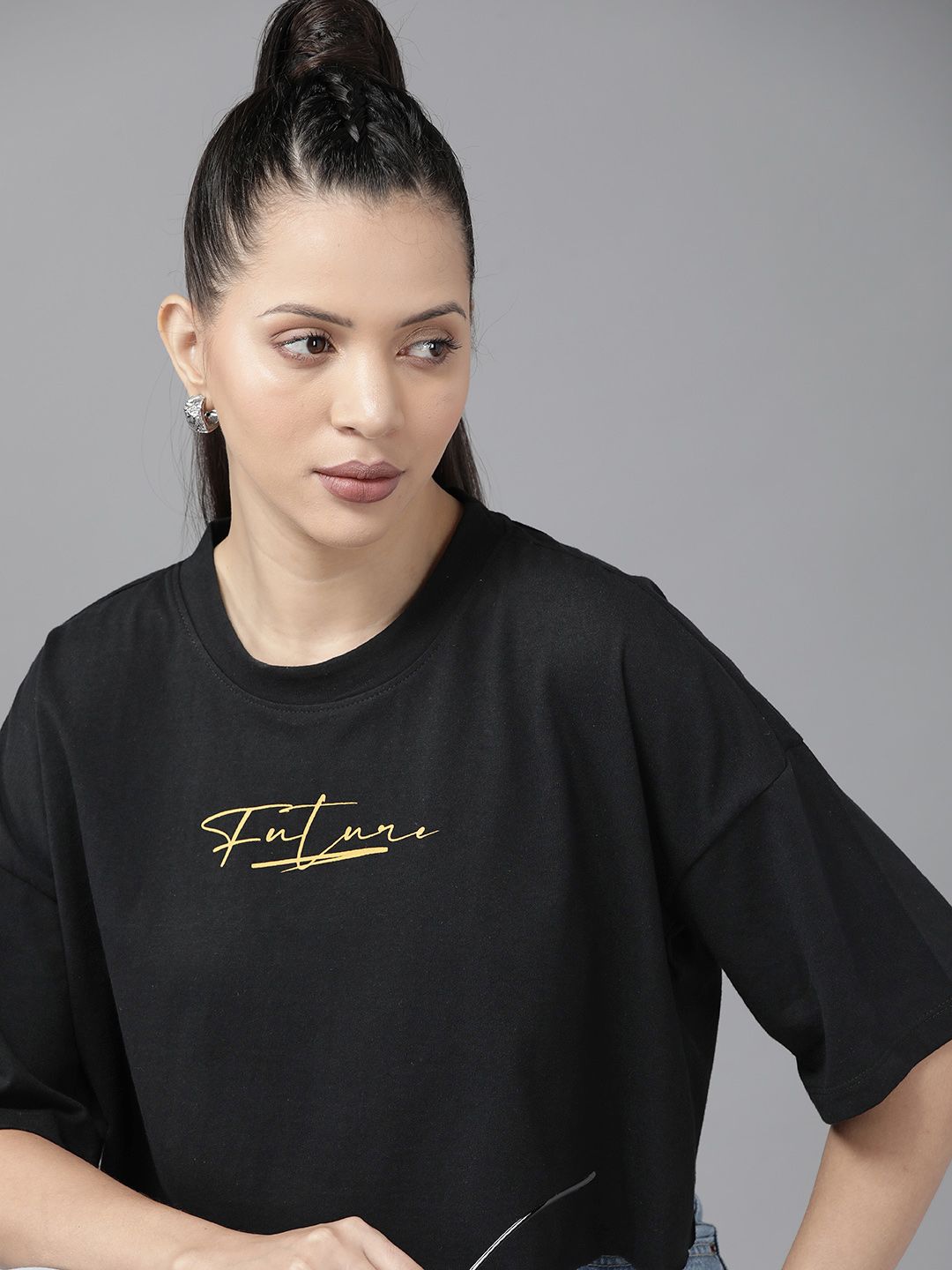 Roadster Printed Cotton Boxy Crop Top