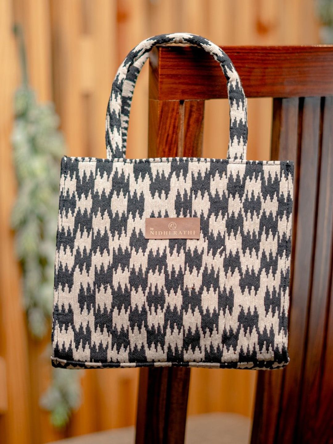 NR By Nidhi Rathi Women Black Striped Shopper Tote Bag Sling Casual Handbag