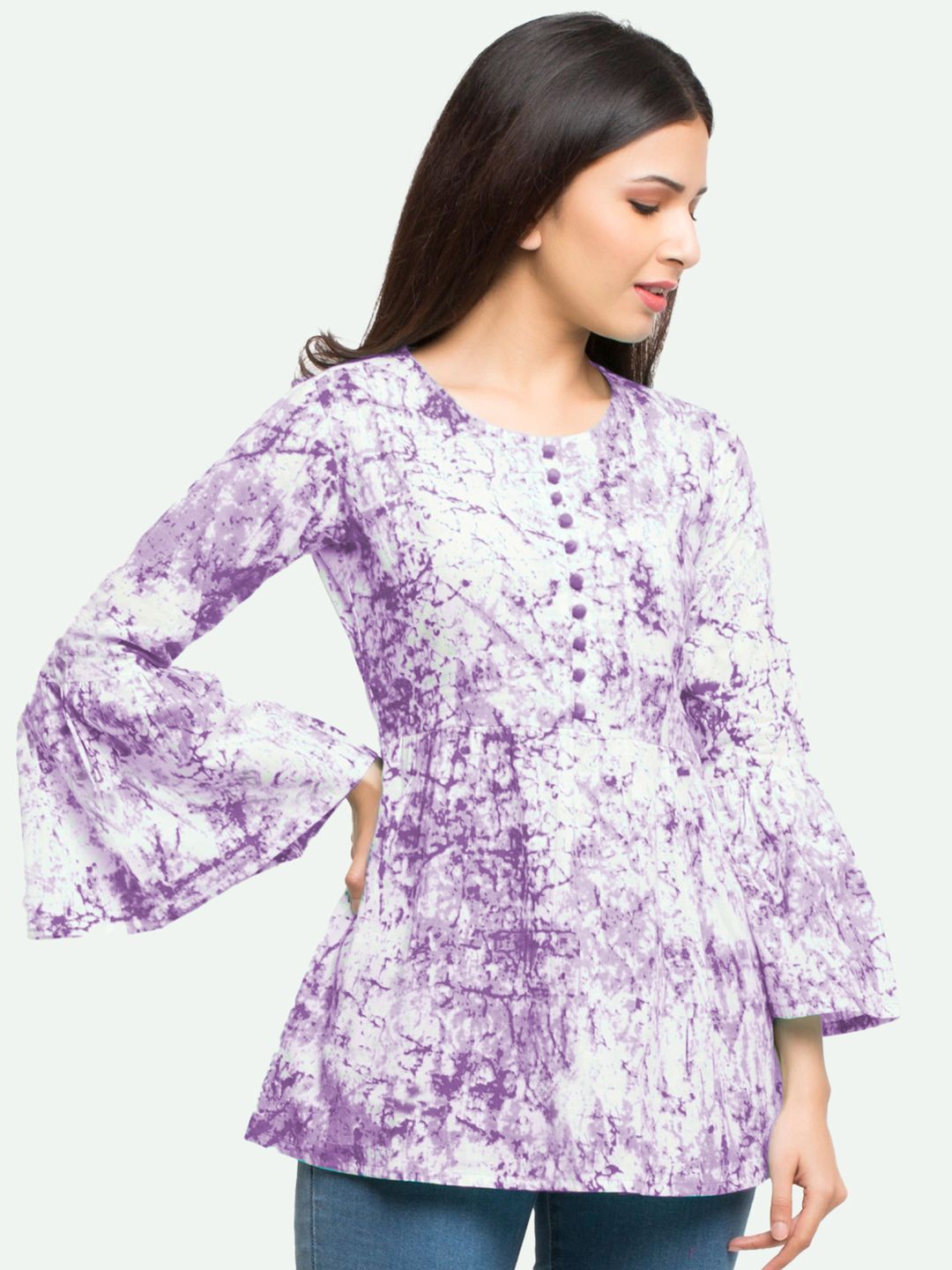 YASH GALLERY Tie & Dye Bell Sleeve Cotton Top