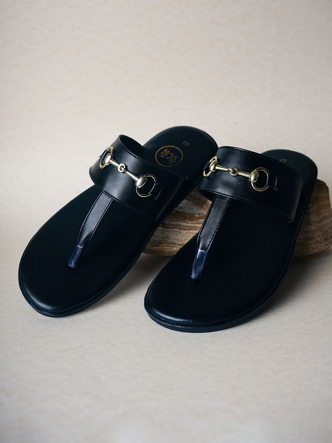 MONKSTORY Men Black Embellished T-Rad Horsebit Sneakers Sandals