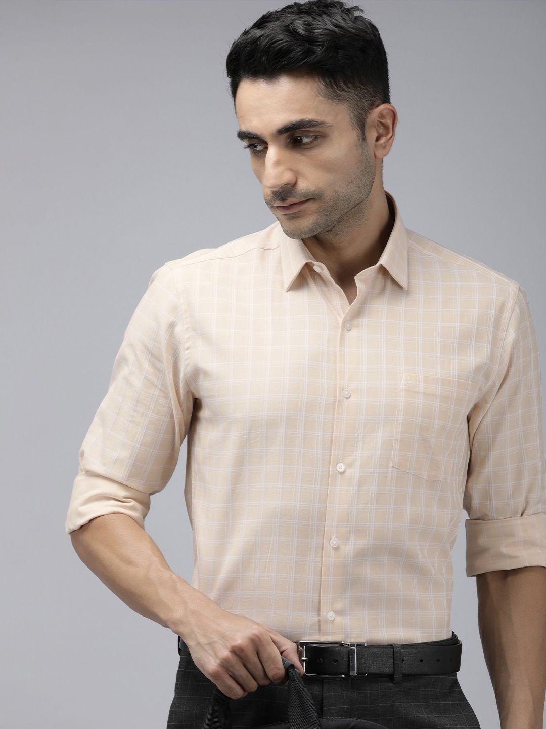 Arrow Pure Cotton Manhattan Slim Fit Opaque Checked Formal Shirt