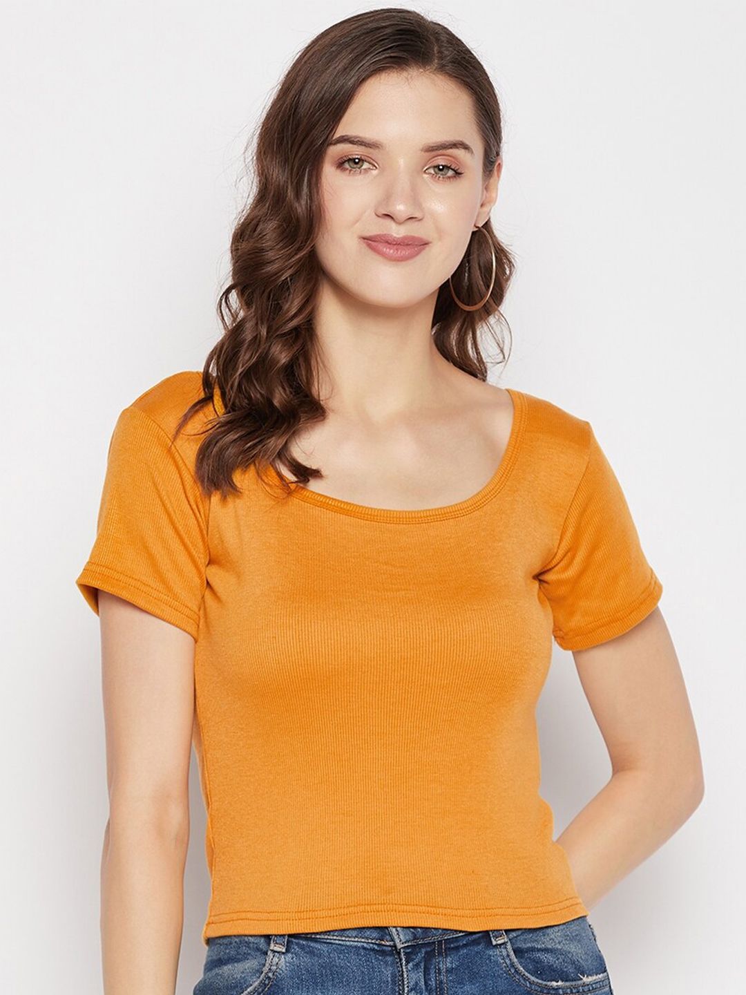 Clora Creation Scoop Neck Yellow Top