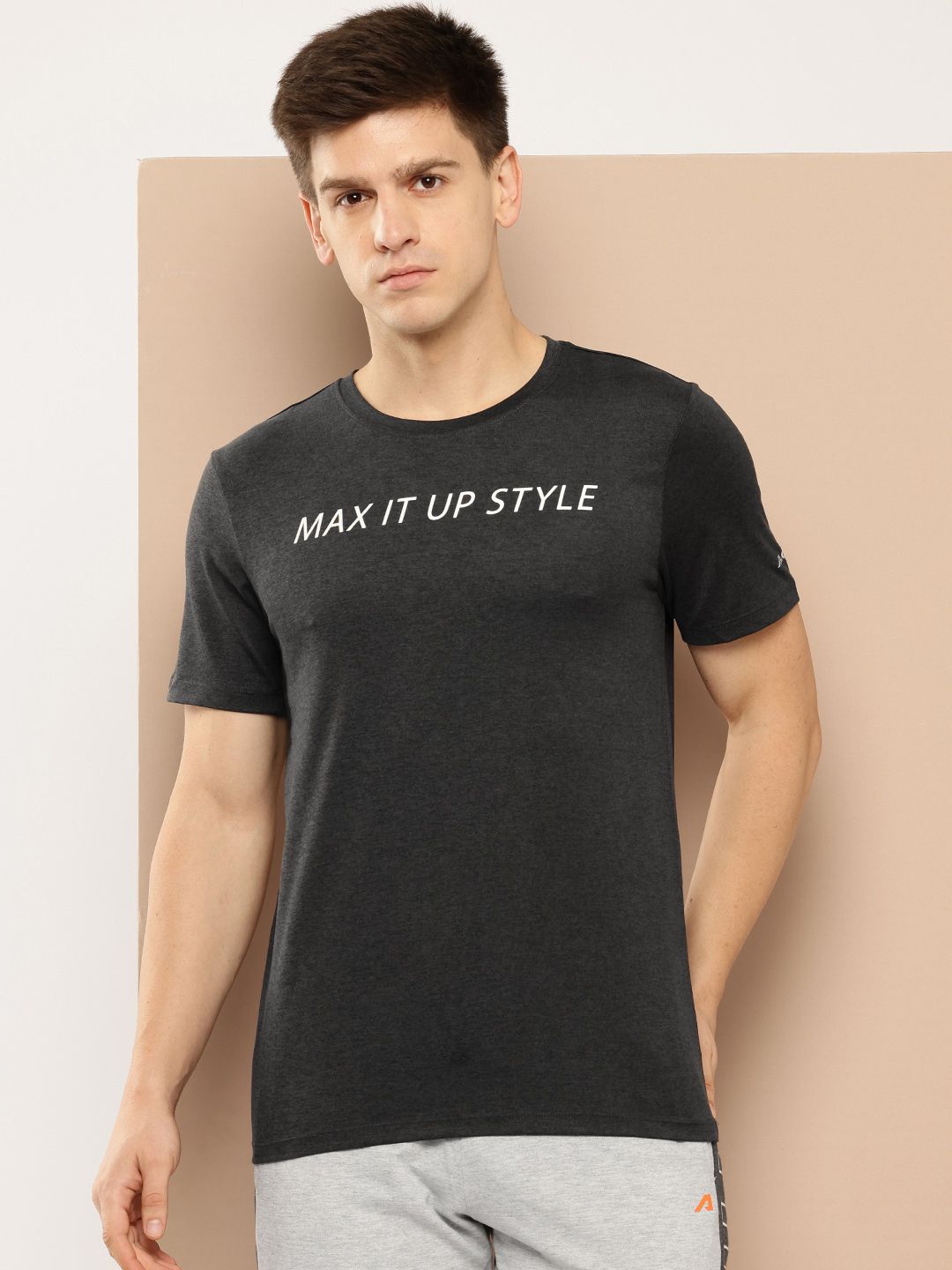Alcis Men Anti Static Grey Tshirts Typography Printed Slim Fit T-shirt
