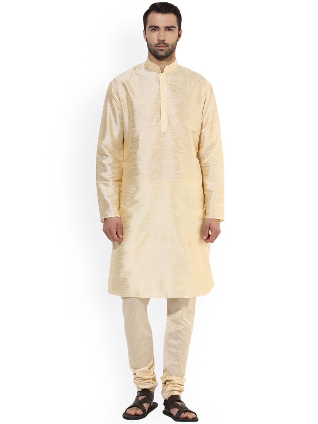 KISAH Men Cream-Coloured Solid Straight Kurta