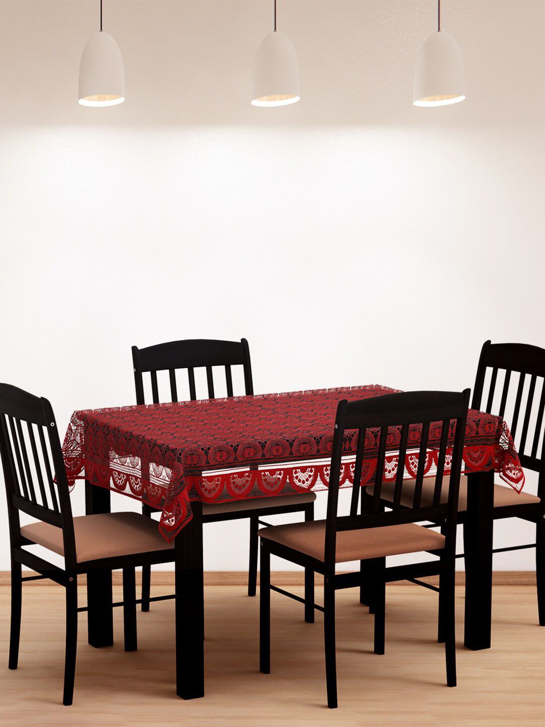 WEAVERS VILLA Maroon Printed Cotton 4-Seater Table Cloth