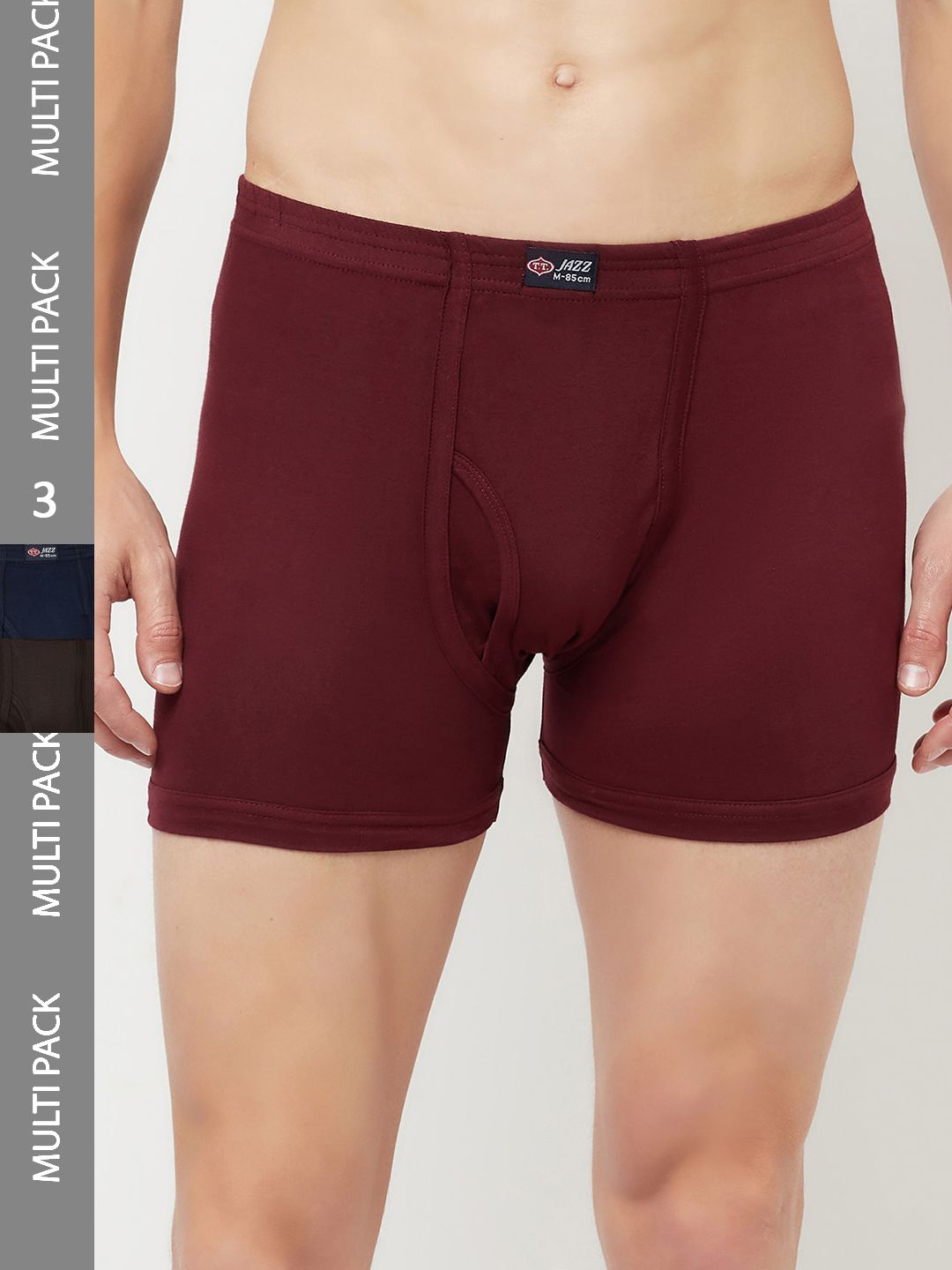 T.T. Men Jazz Fine Long Inner Elastic Pack Of 3 Pure Cotton Trunks