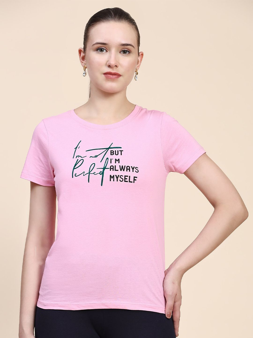 Outflits Typography Printed Round Neck Cotton T-shirt