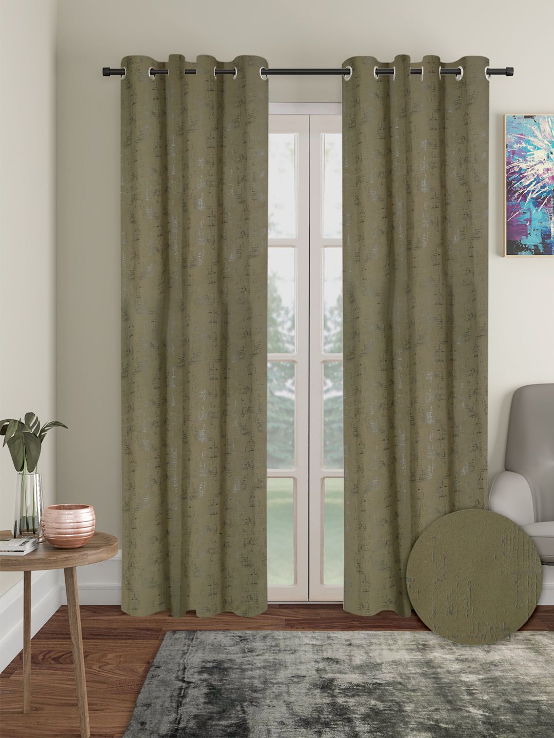 Buy Cortina Olive Green 2 Pieces Black Out Door Curtains -  - Home for Unisex