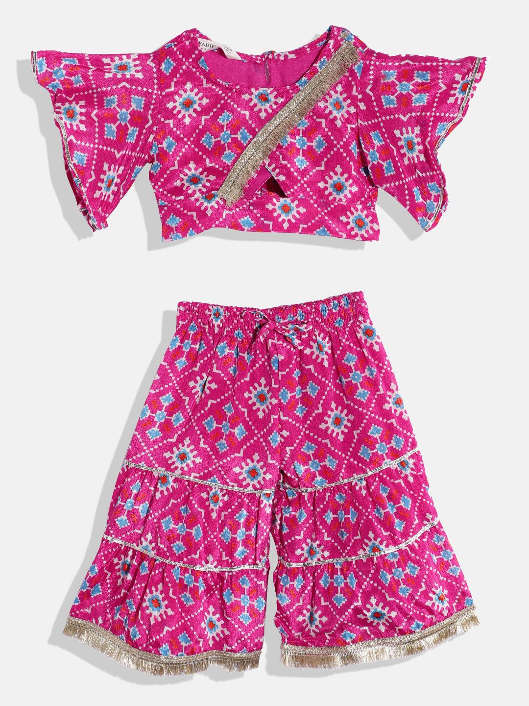 Readiprint Girls Magenta Bandhani Printed Regular Top with Sharara
