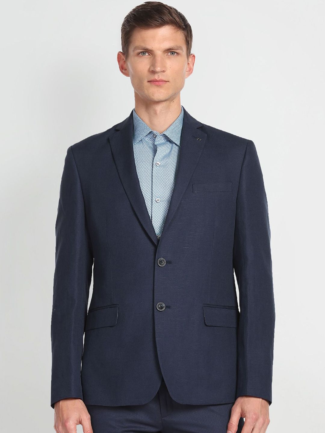 Arrow Notched Lapel Collar Single-Breasted Linen Cotton Formal Blazer