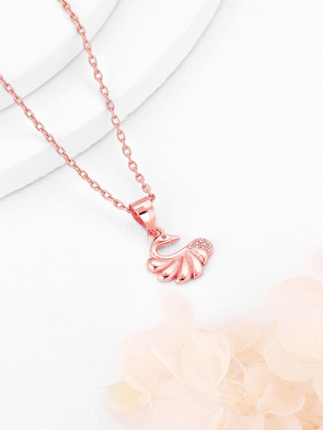 Buy GIVA  925 Sterling Silver Rose Gold Plated CZ Studded & Swan Charm Pendant With Chain -  - Accessories for Women