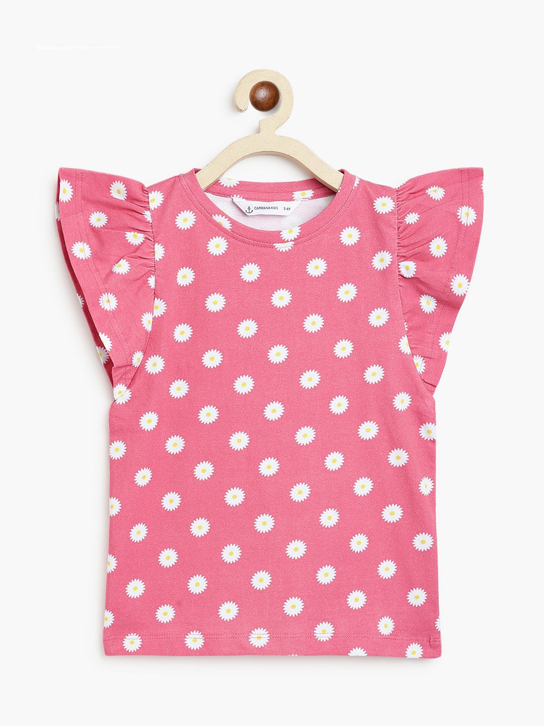 Campana Girls Floral Printed Flutter Sleeves T-shirt