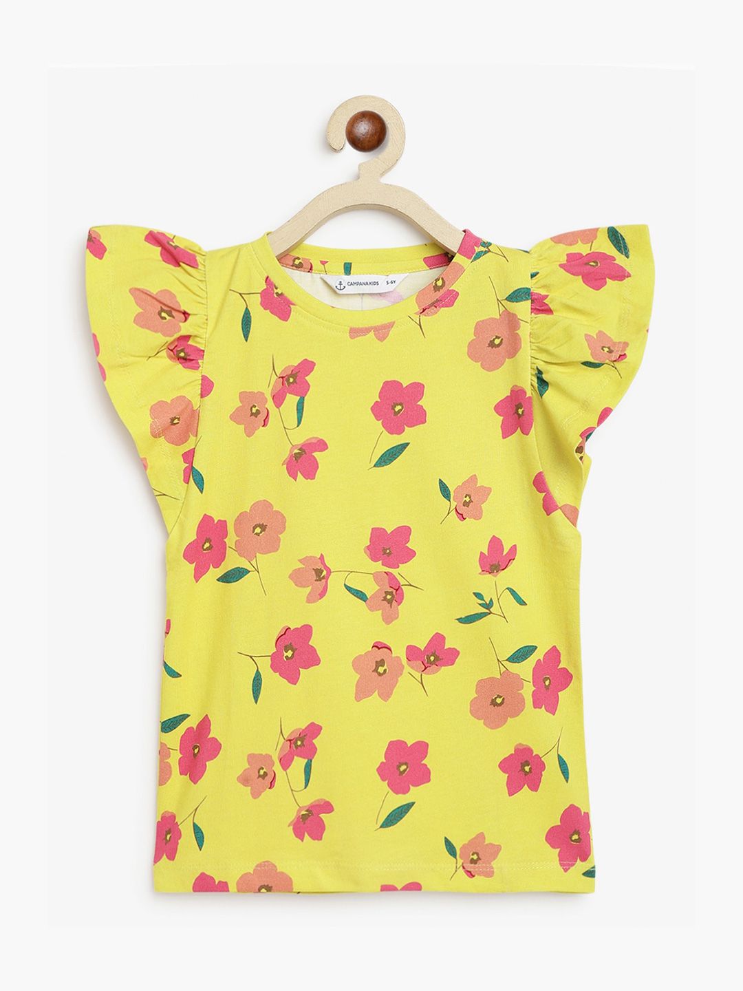 Campana Girls Floral Printed Flutter Sleeves T-shirt