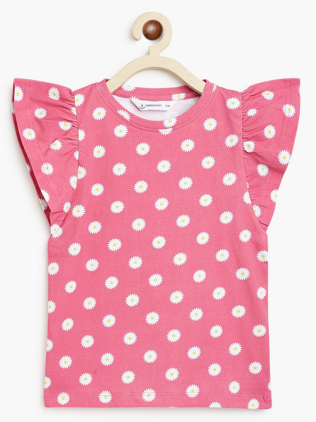 Campana Girls Floral Printed Flutter Sleeves T-shirt