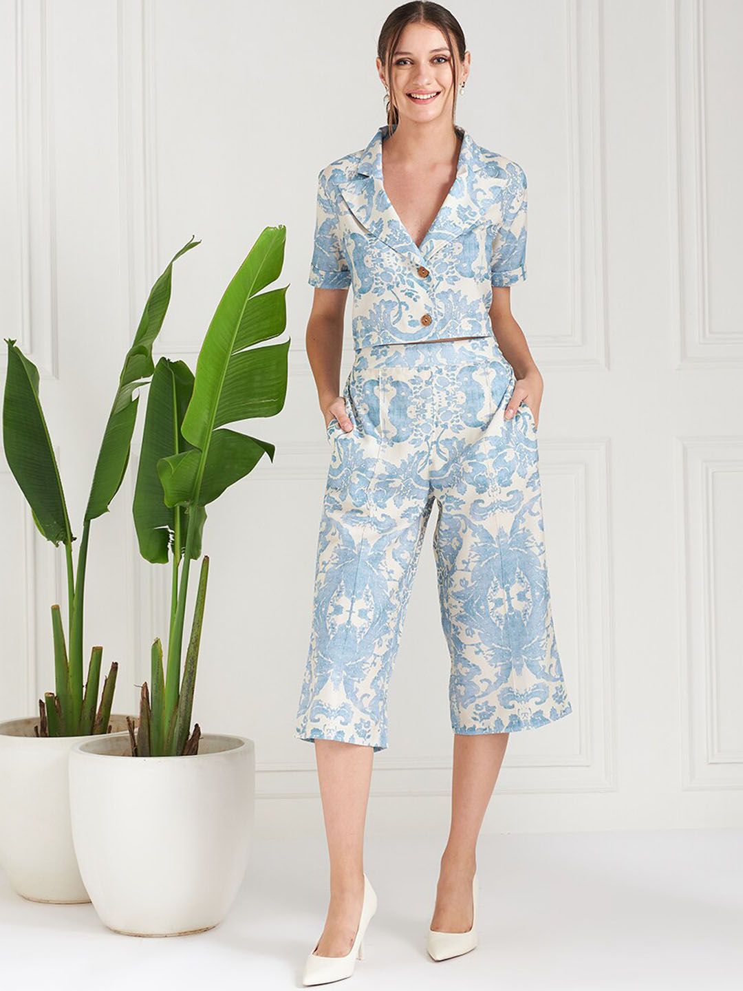 Athena Immutable Printed Lapel Collar Top With Palazzo Co-Ords