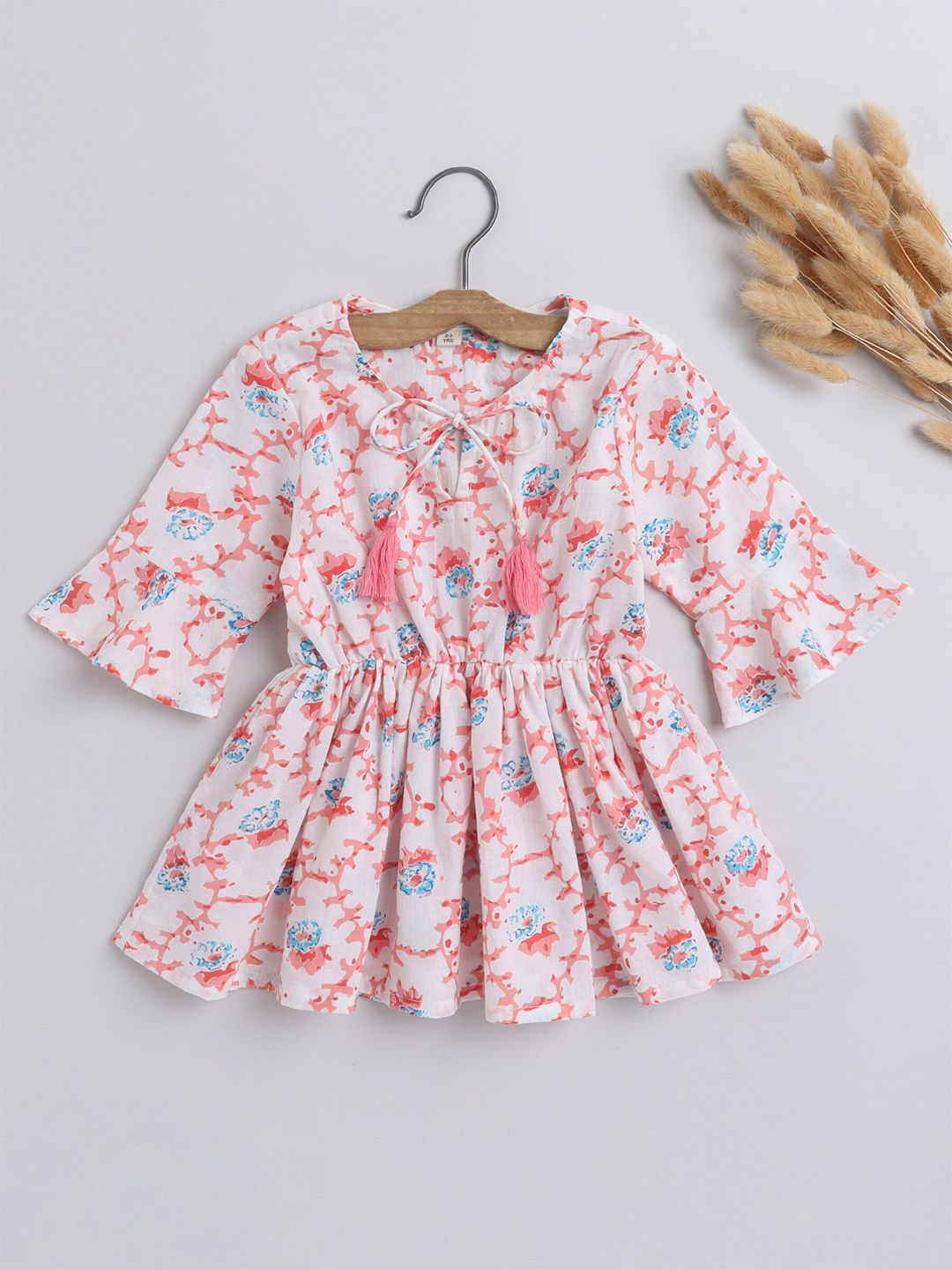 The Magic Wand Girls Floral Printed Bell Sleevse Cotton Peplum Top