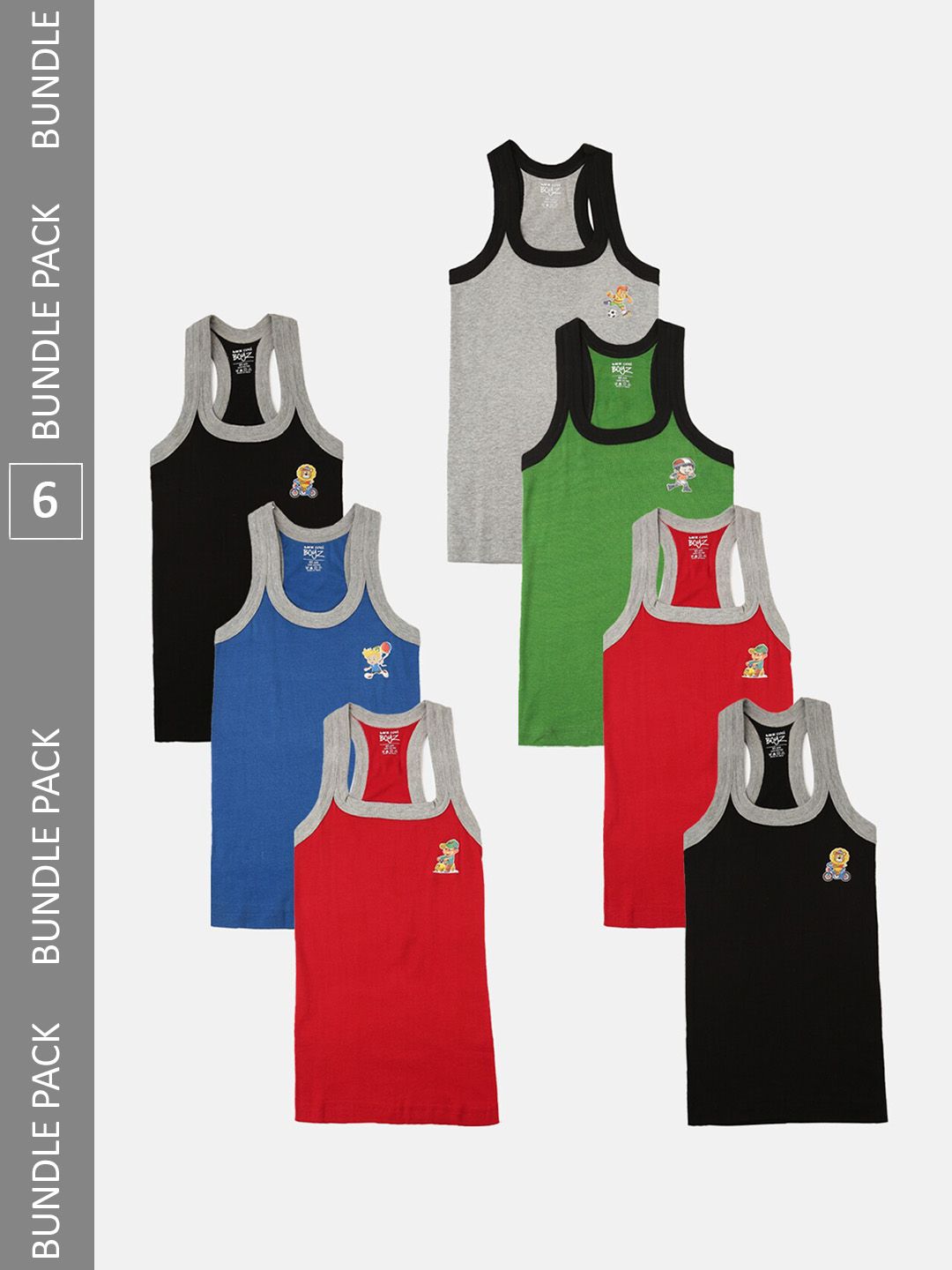 Lux Cozi Boys Pack Of 7 Assorted Cotton Sleeveless Innerwear Vests