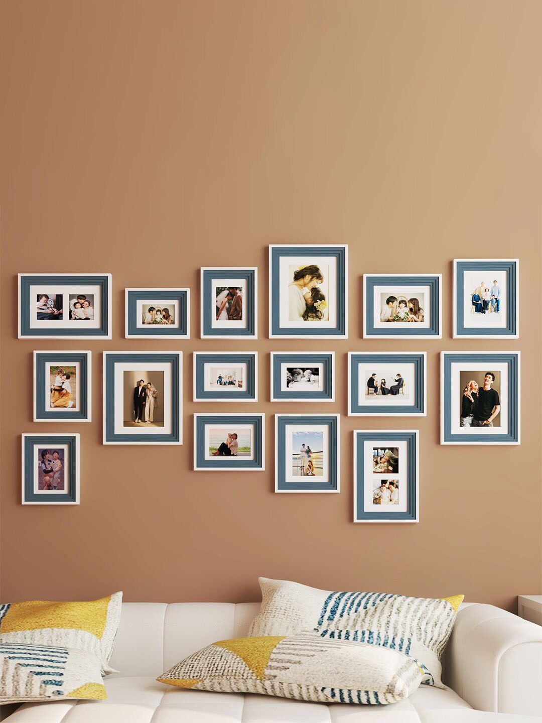 Art Street Blue & White 16-Pcs White & Blue 3D Wall Photo Frames