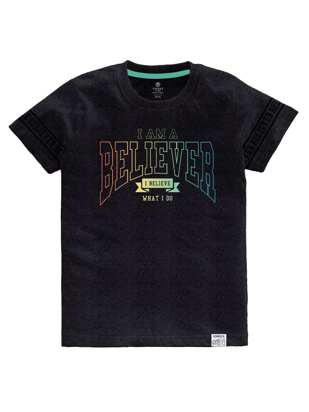 CODEZ Boys Typographic Printed Short Sleeves Cotton T-shirt