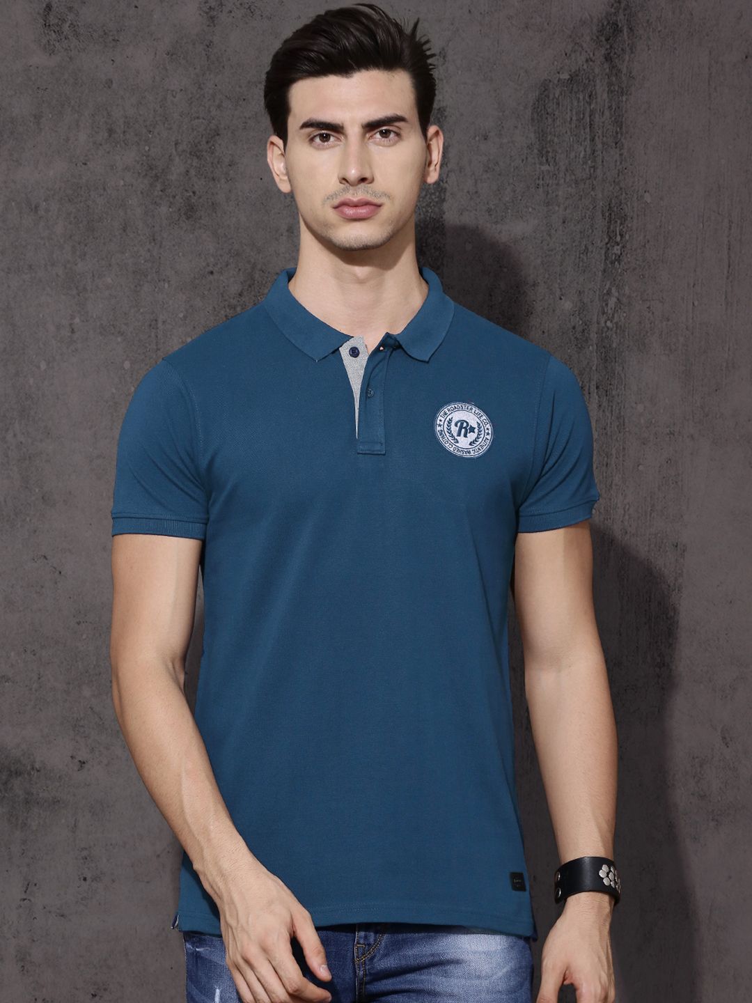 Roadster Men Blue Solid Polo Collar  Cotton T-shirt