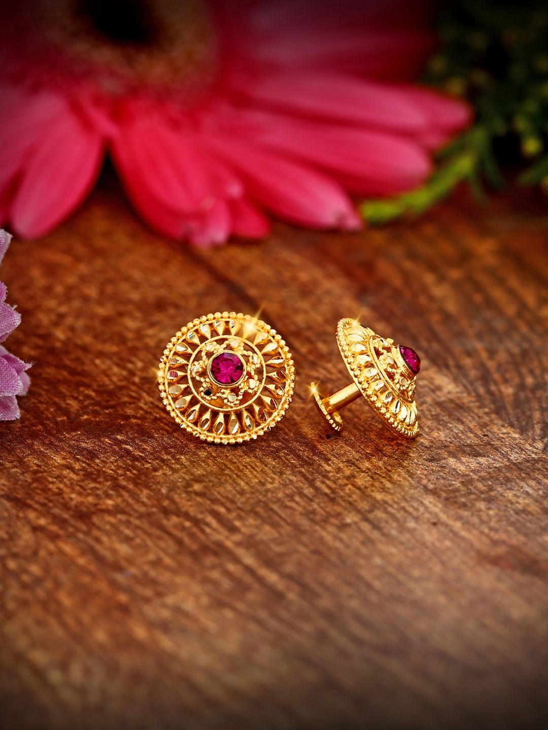 Vighnaharta Gold-Plated Floral Studs Earrings