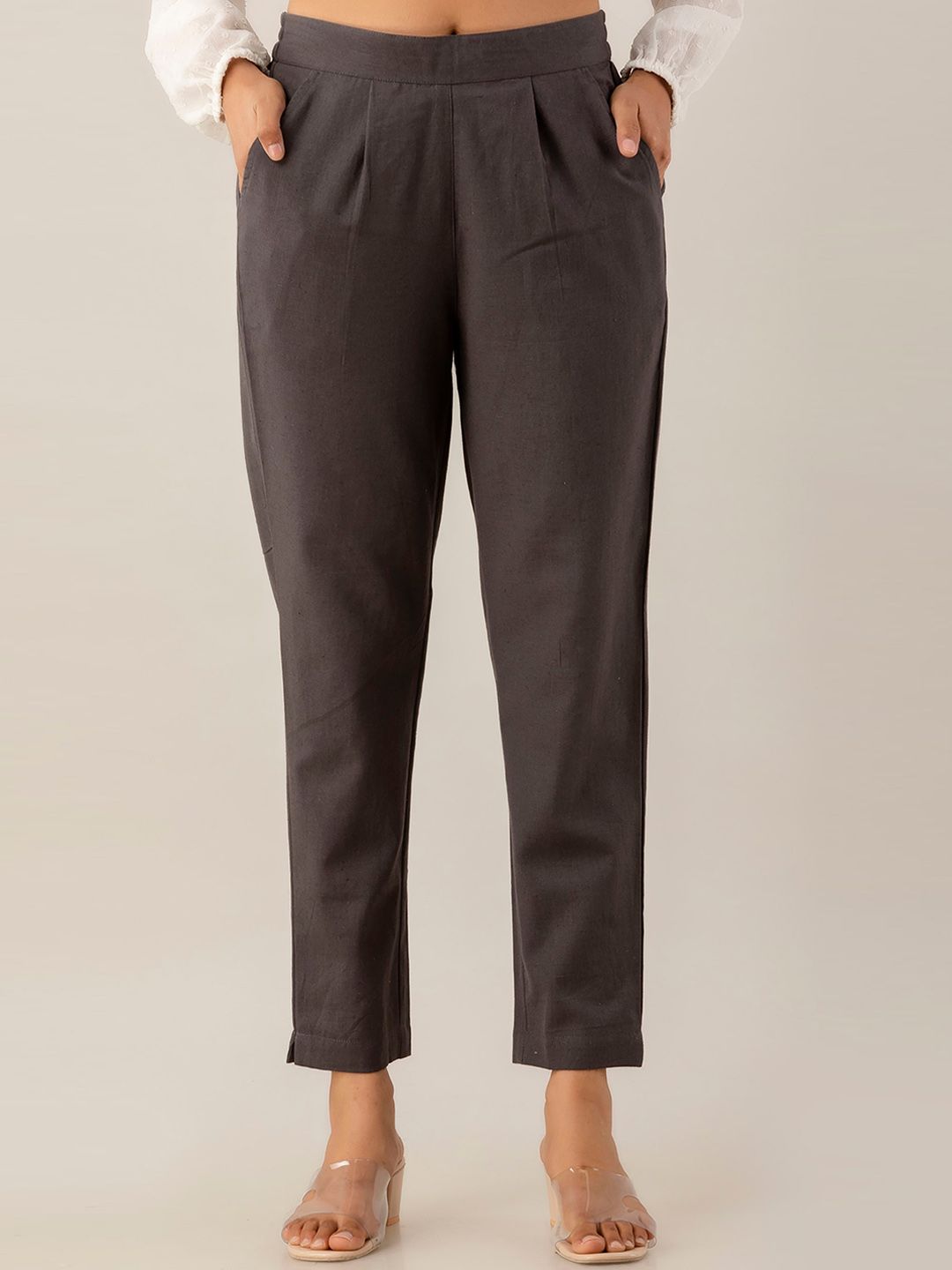 Kohsh Women Pure Cotton Pleated Cigarette Trousers