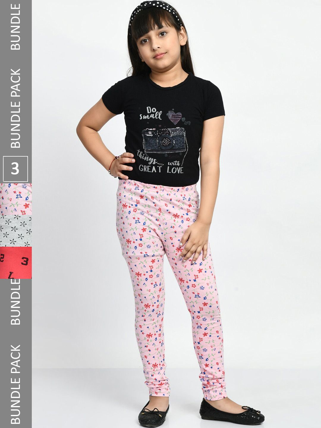 BAESD Girls Pack Of 3 Printed Super Soft Pure Cotton Churidar-Length Leggings