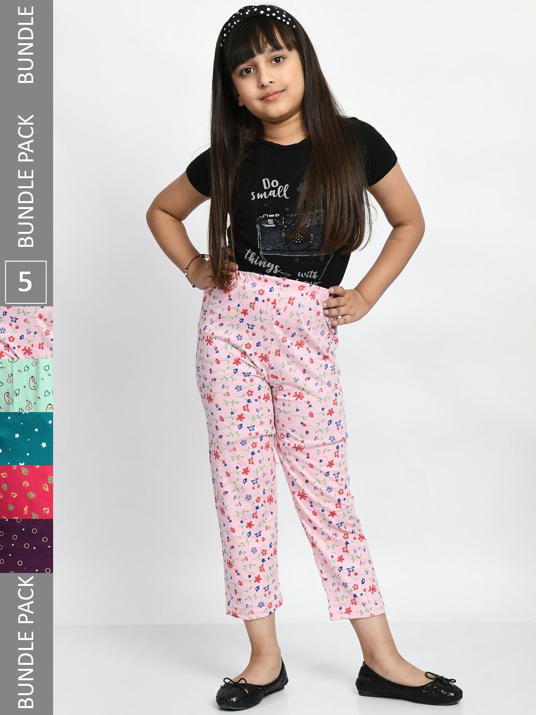 BAESD Girls Pack Of 5 Printed Pure Cotton Lounge Pants