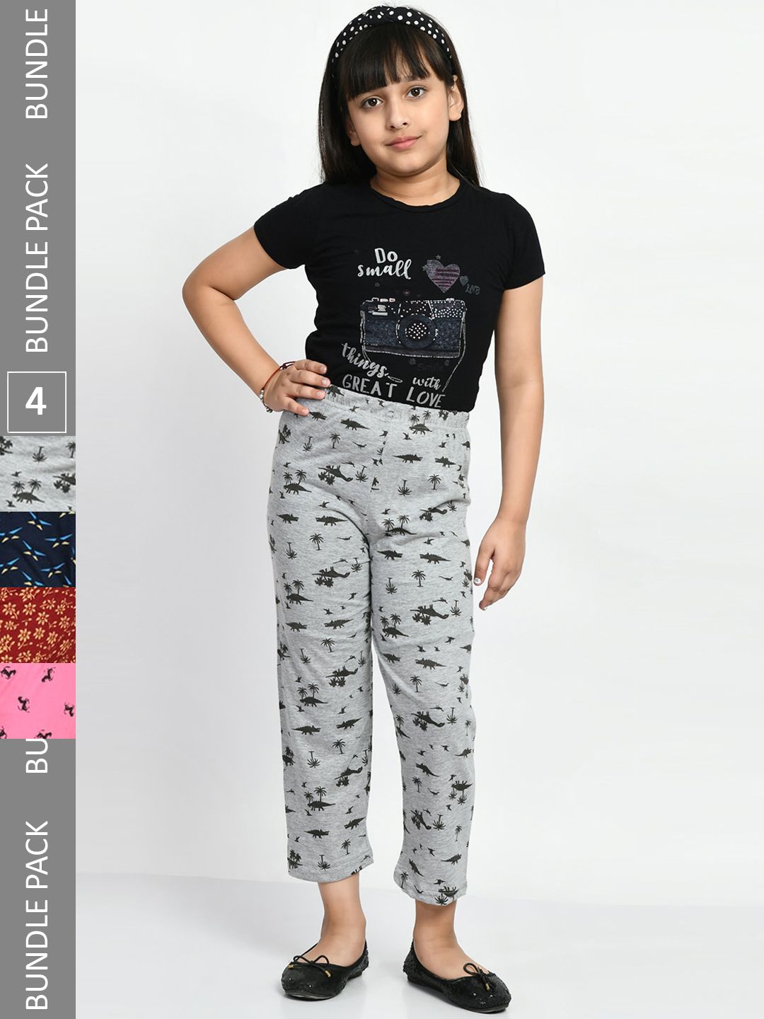 BAESD Girls Pack Of 4 Printed Pure Cotton Lounge Pants