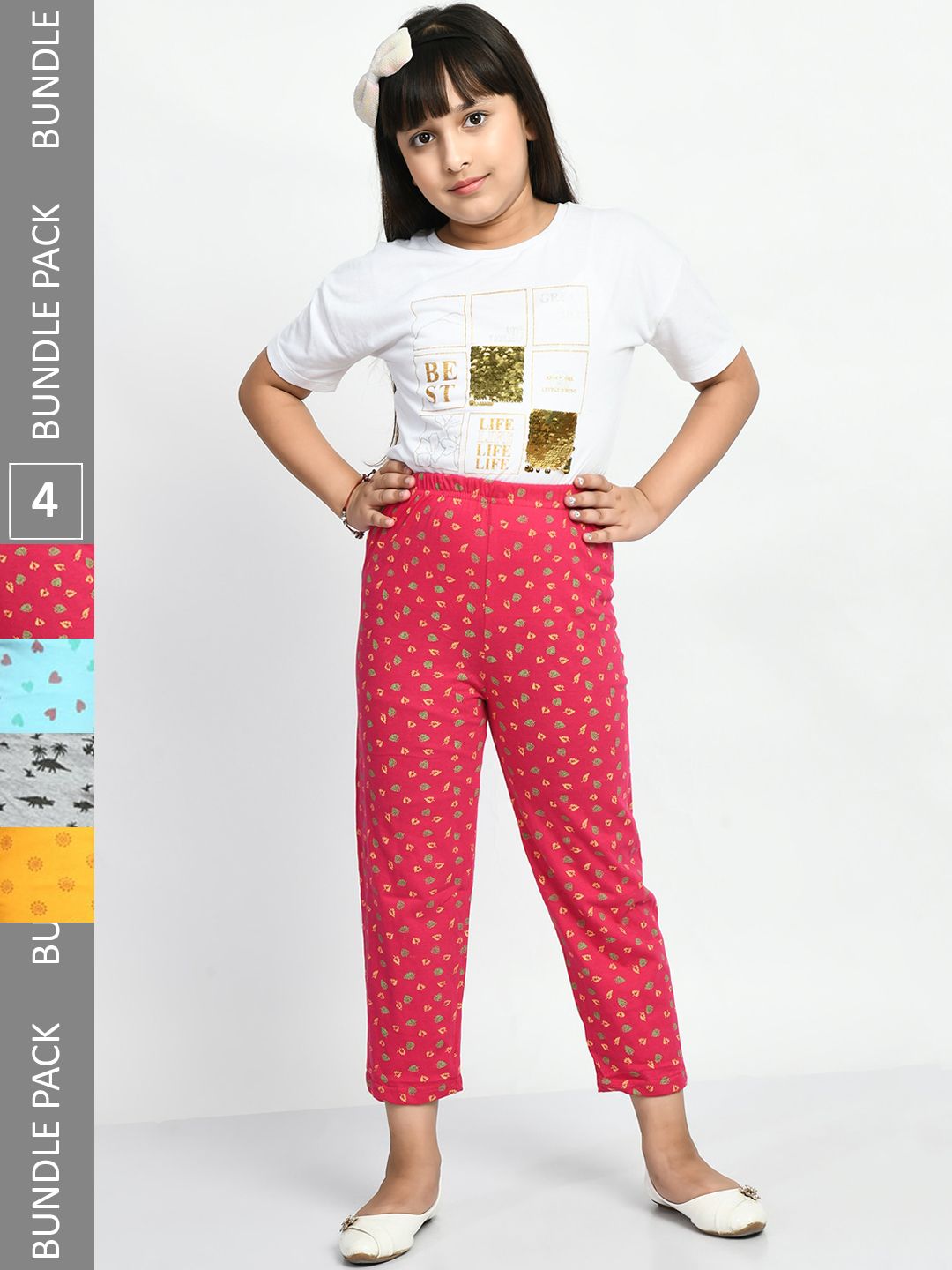 BAESD Girls Pack Of 4 Printed Pure Cotton Lounge Pants