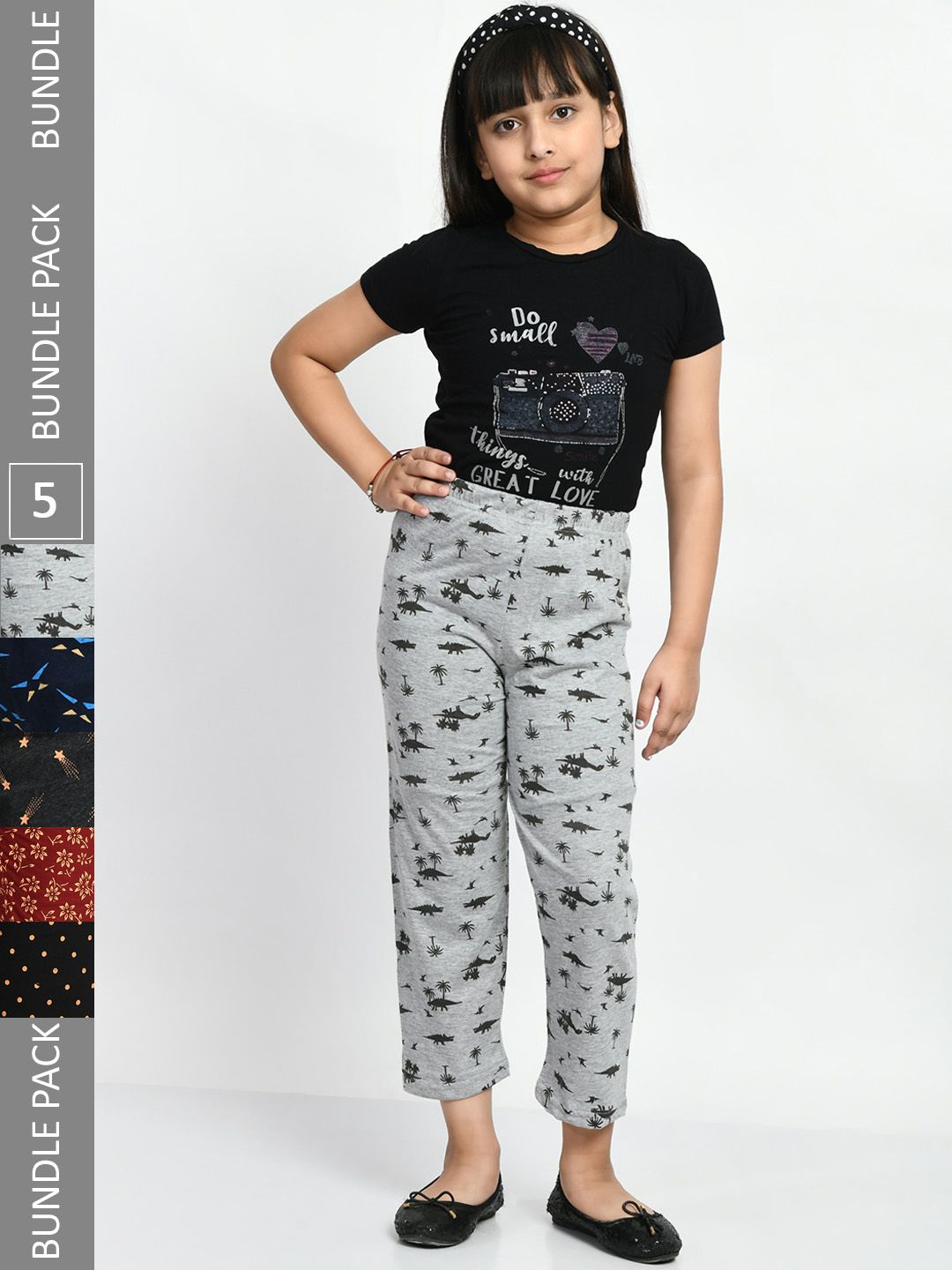 BAESD Girls Pack Of 5 Printed Pure Cotton Lounge Pants
