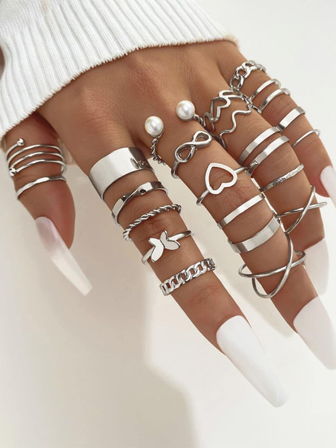 Shining Diva Fashion 22Pcs Silver-Plated Ring