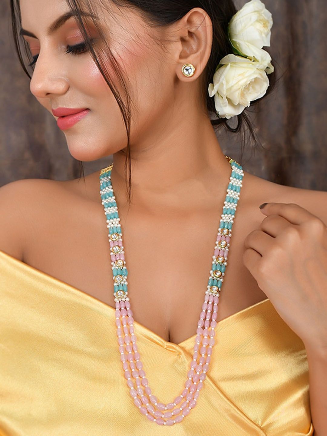 Buy DASTOOR Gold Plated Kundan Beaded Jewellery Set -  - Accessories for Women