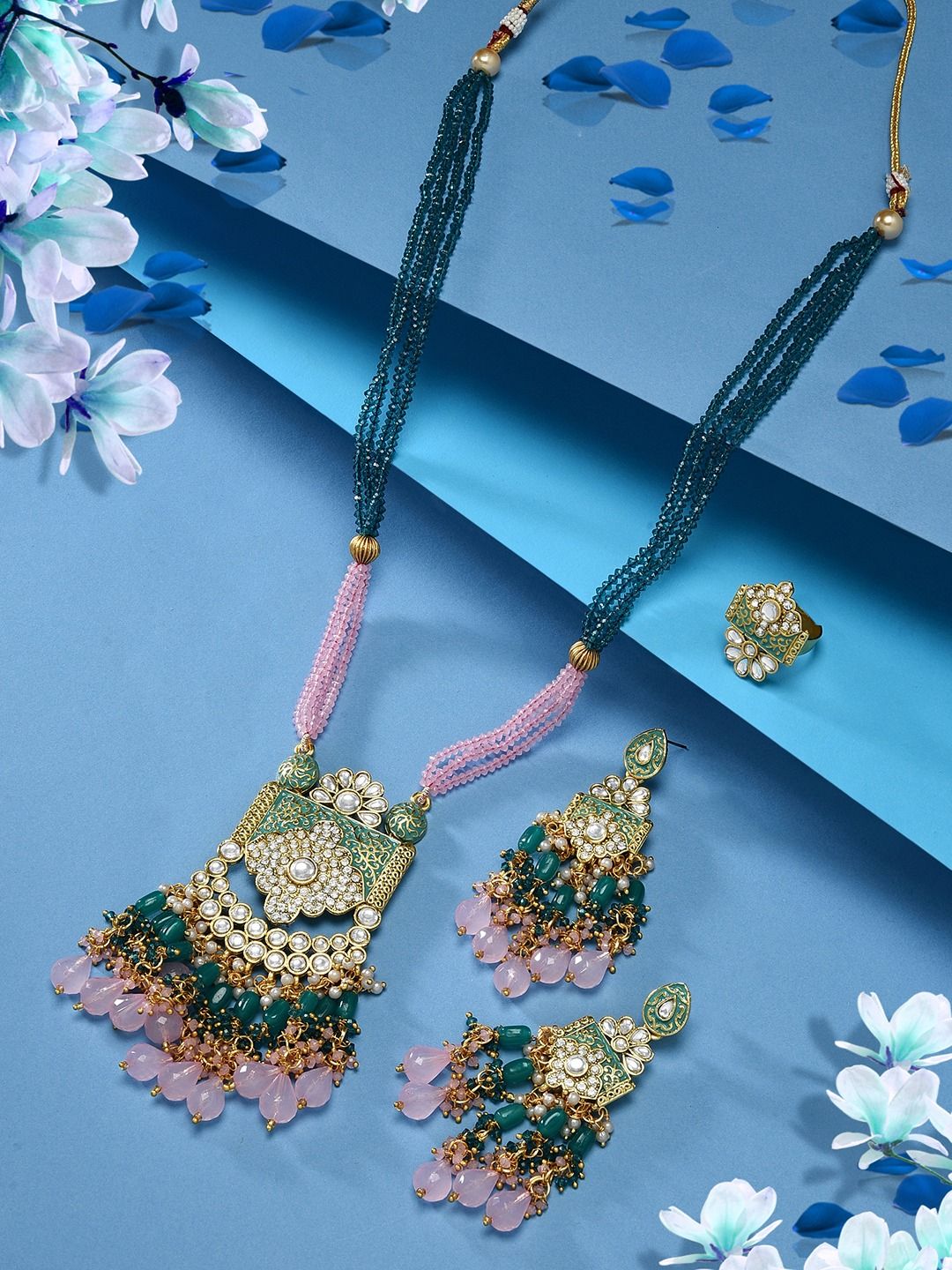 Buy Zaveri Pearls Gold Plated Kundan Studded & Beaded Necklace & Earrings -  - Accessories for Women