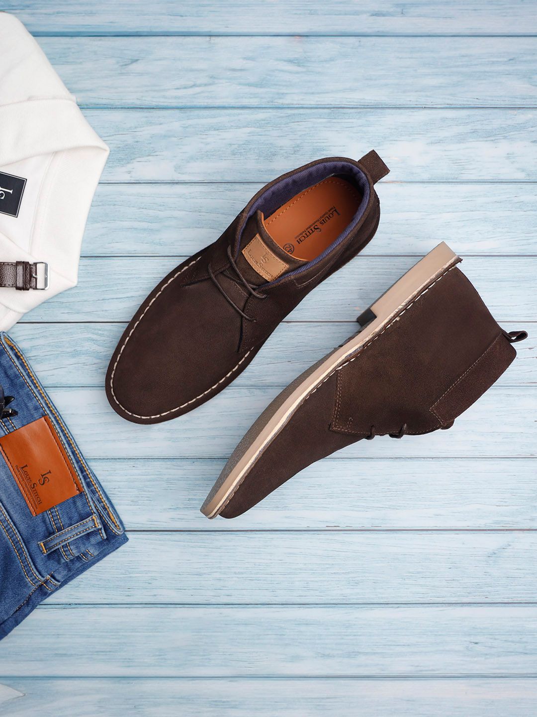 Buy LOUIS STITCH Men Mid Top Solid Suede Desert Boots -  - Footwear for Men