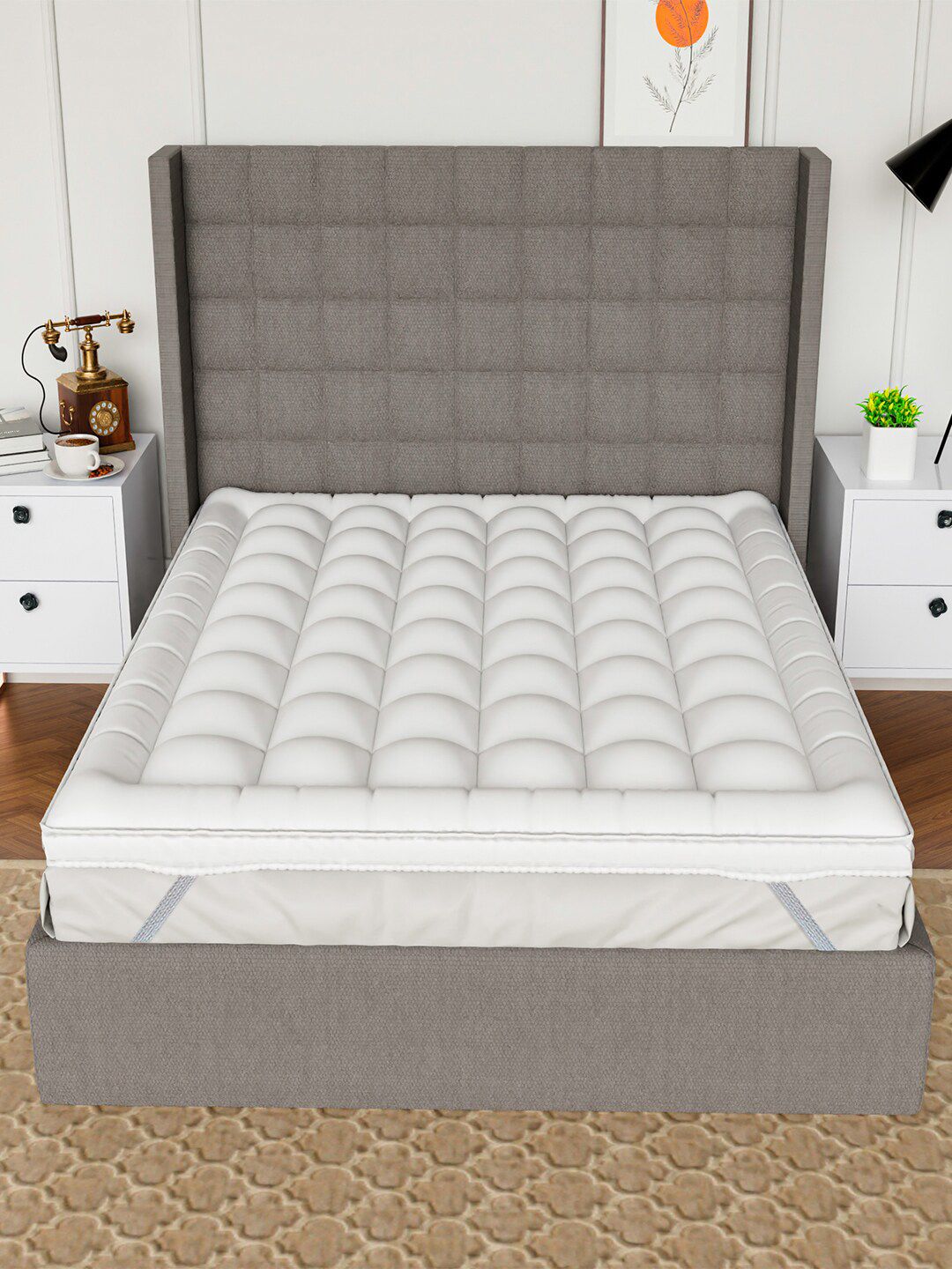 AVI White Quilted 1000 GSM Pure Cotton Double Queen Mattress Topper