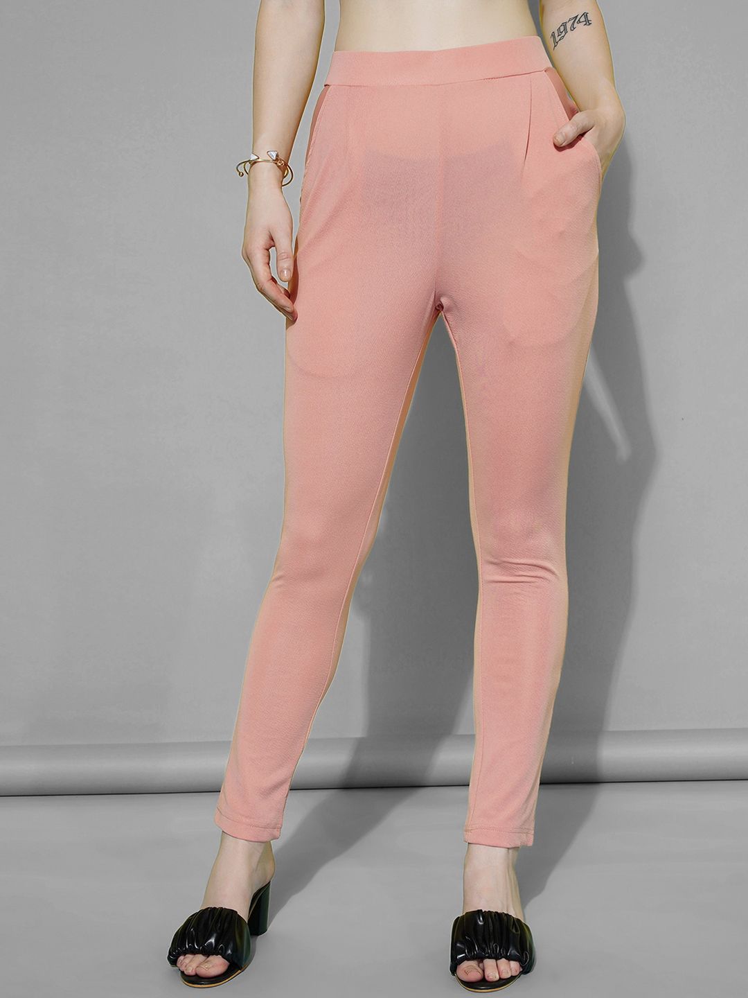 Selvia Women Mid-Rise Easy Wash Lycra Cigarette Trousers
