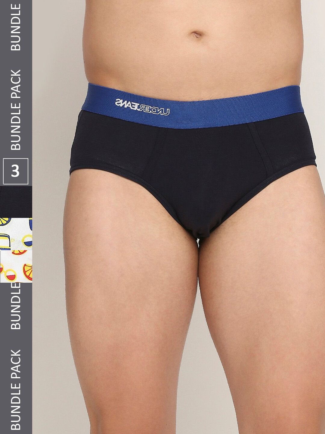 Buy UnderJeans By Spykar Men Pack Of 3 Assorted Low Rise Basic Briefs UJNPBP053BLUEREDNAVY -  - Apparel for Men
