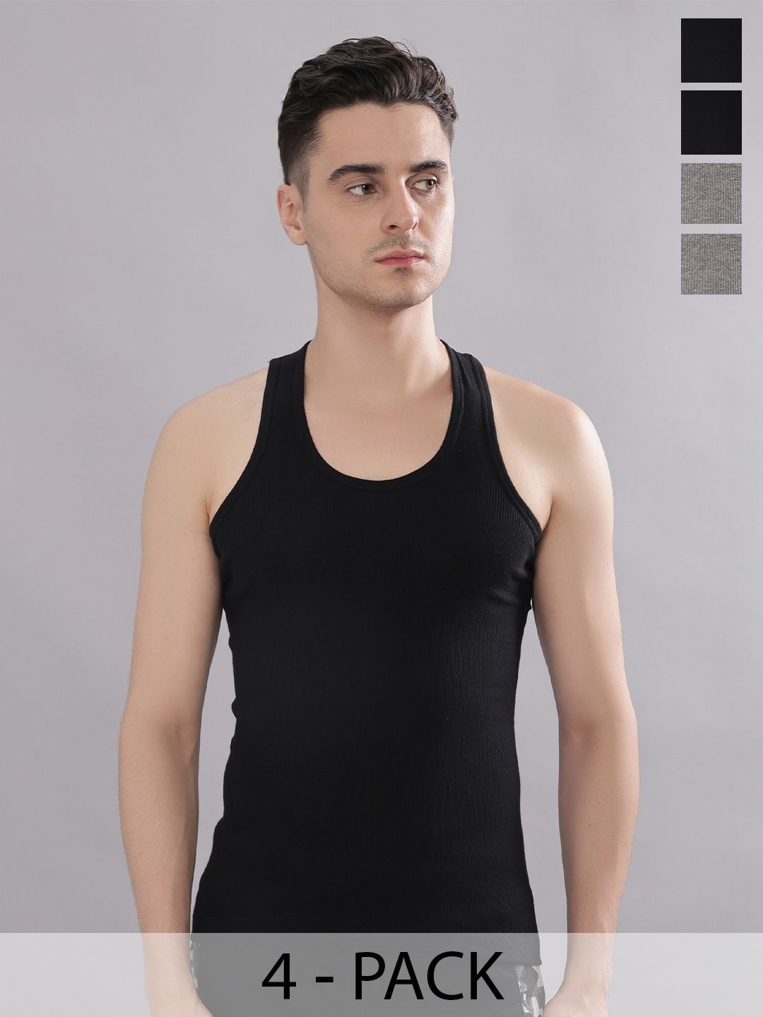 Buy Dollar Bigboss Men Solid Pack Of 4 Cotton Stretch Rib Regular Fit Casual Vest -  - Apparel for Men