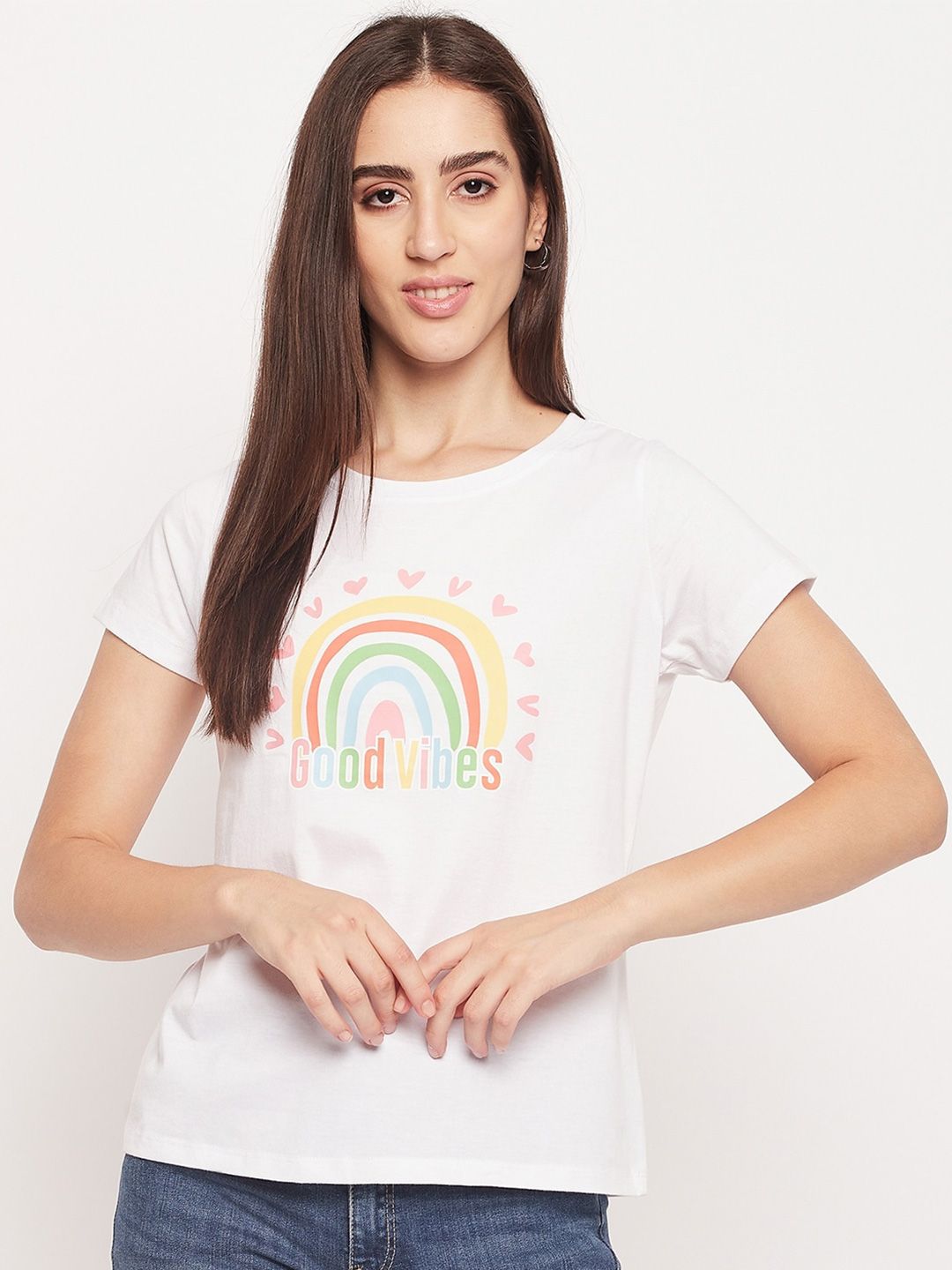 Mast & Harbour White Graphic Printed Pure Cotton T-shirt
