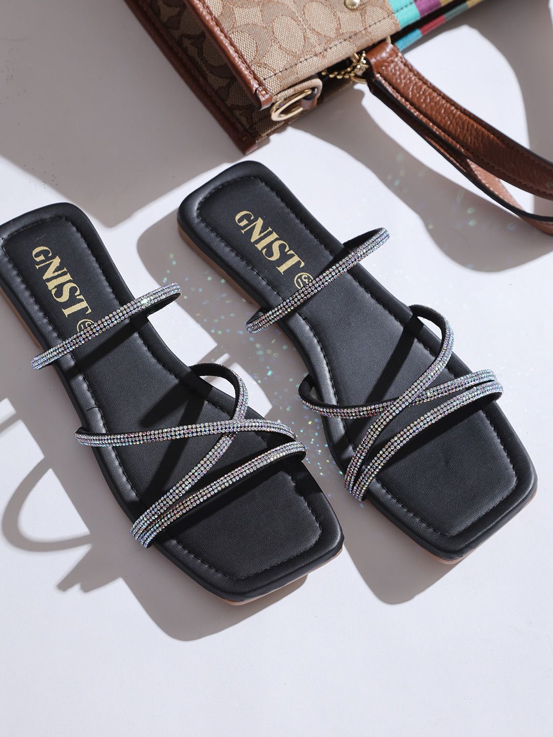 GNIST Embellished Open Toe Flats