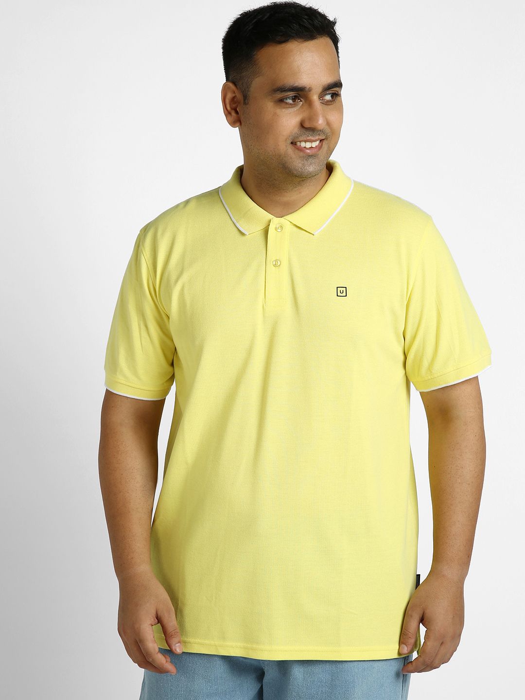 Urbano Plus Men Yellow Half Sleeve Polo Solid Cotton Collar Regular Fit T-shirt