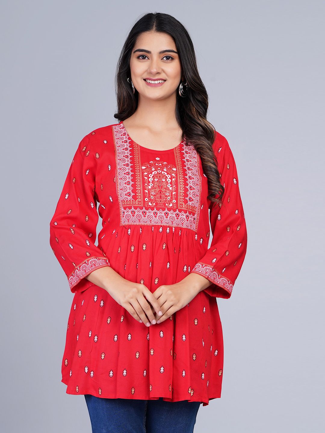 SkyaSia Ethnic Printed Tunic With Gathers In The Front