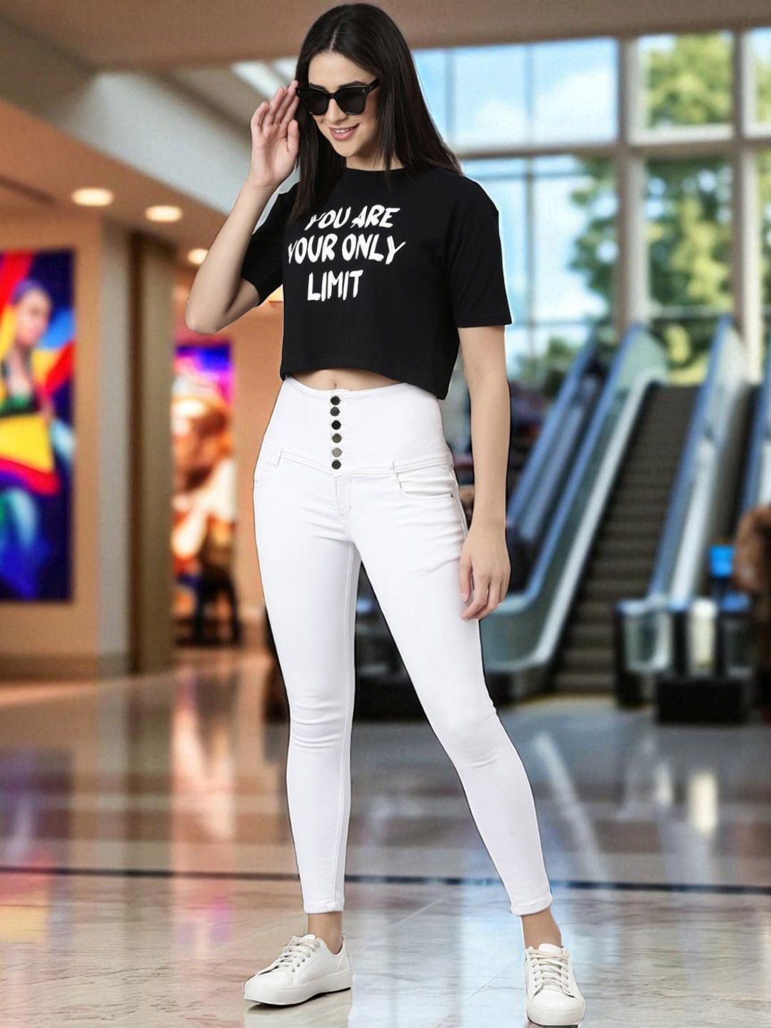 Kryptic Typography Printed Oversized Drop-Shoulder Sleeves Cropped Pure Cotton T-shirt