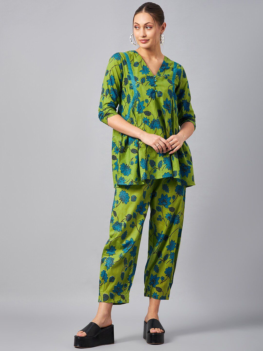 Buy Antheaa Printed Pure Cotton Tunic And Trousers Co Ords -  - Apparel for Women
