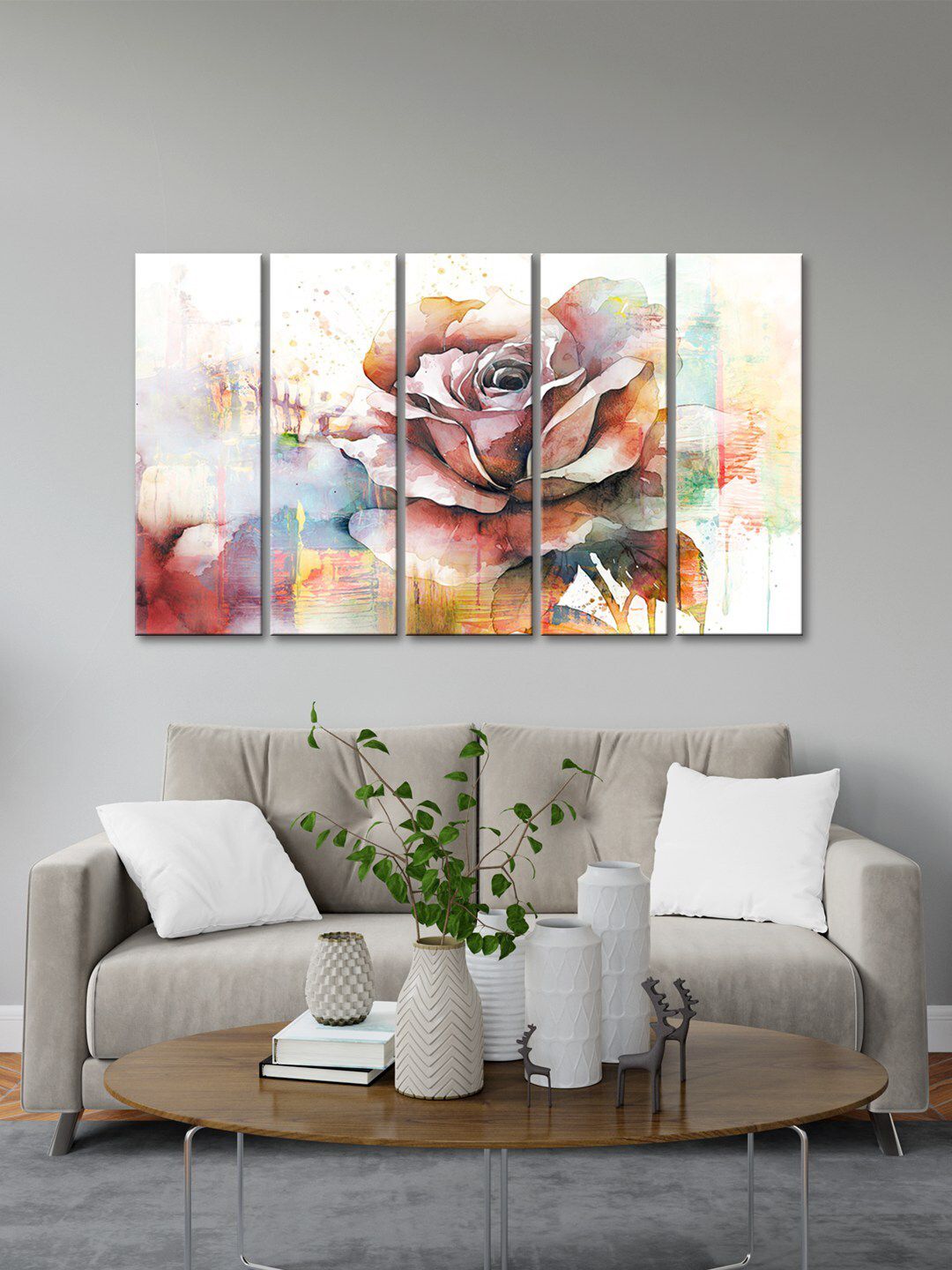 999Store White MDF 5 Pcs Wall Living Room Rectangle Potrait Paintings Wall Art -1 x 24In