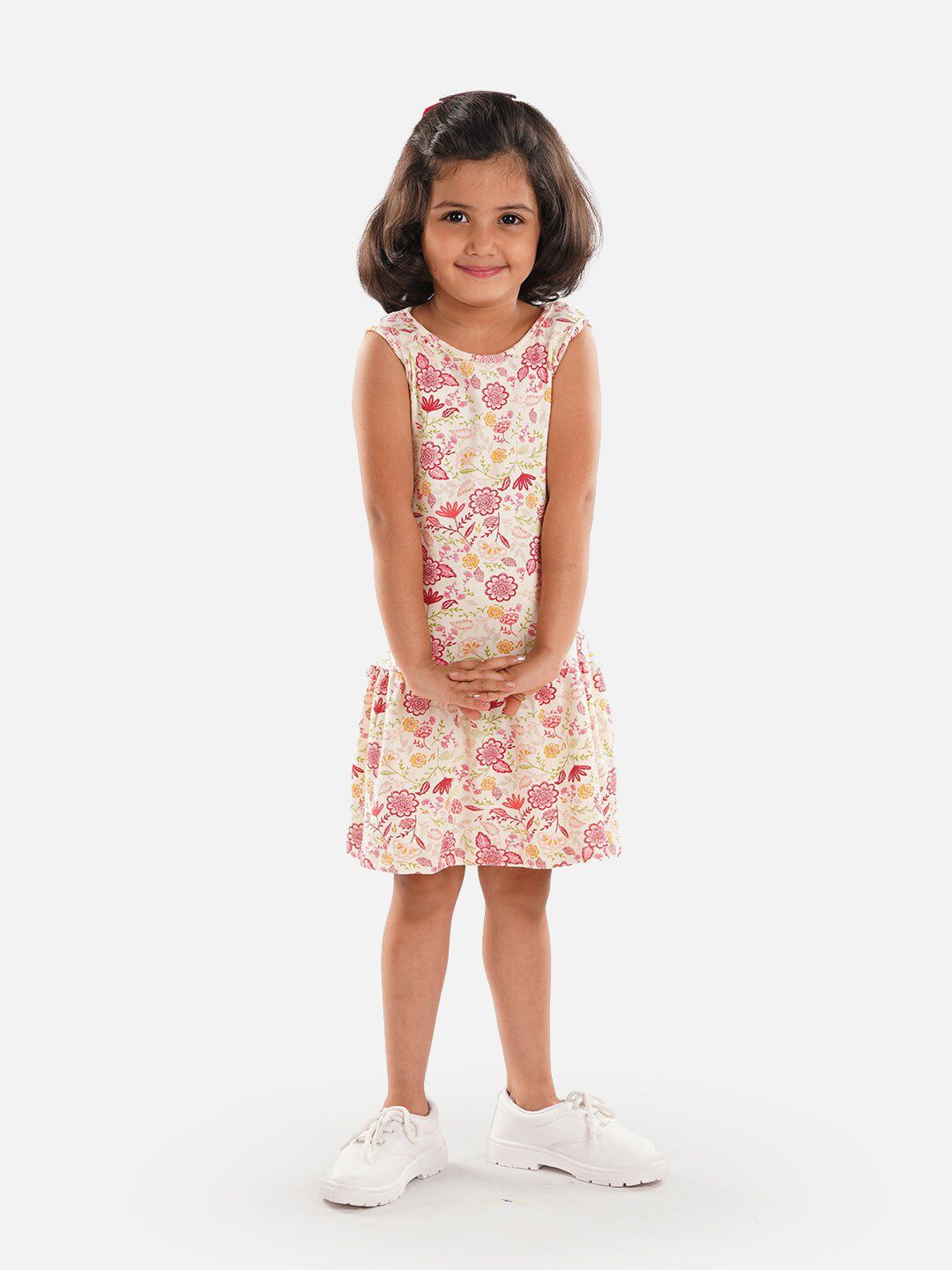 Zalio Girls Floral Printed Sleeveless Pure Cotton Drop-Waist Dress