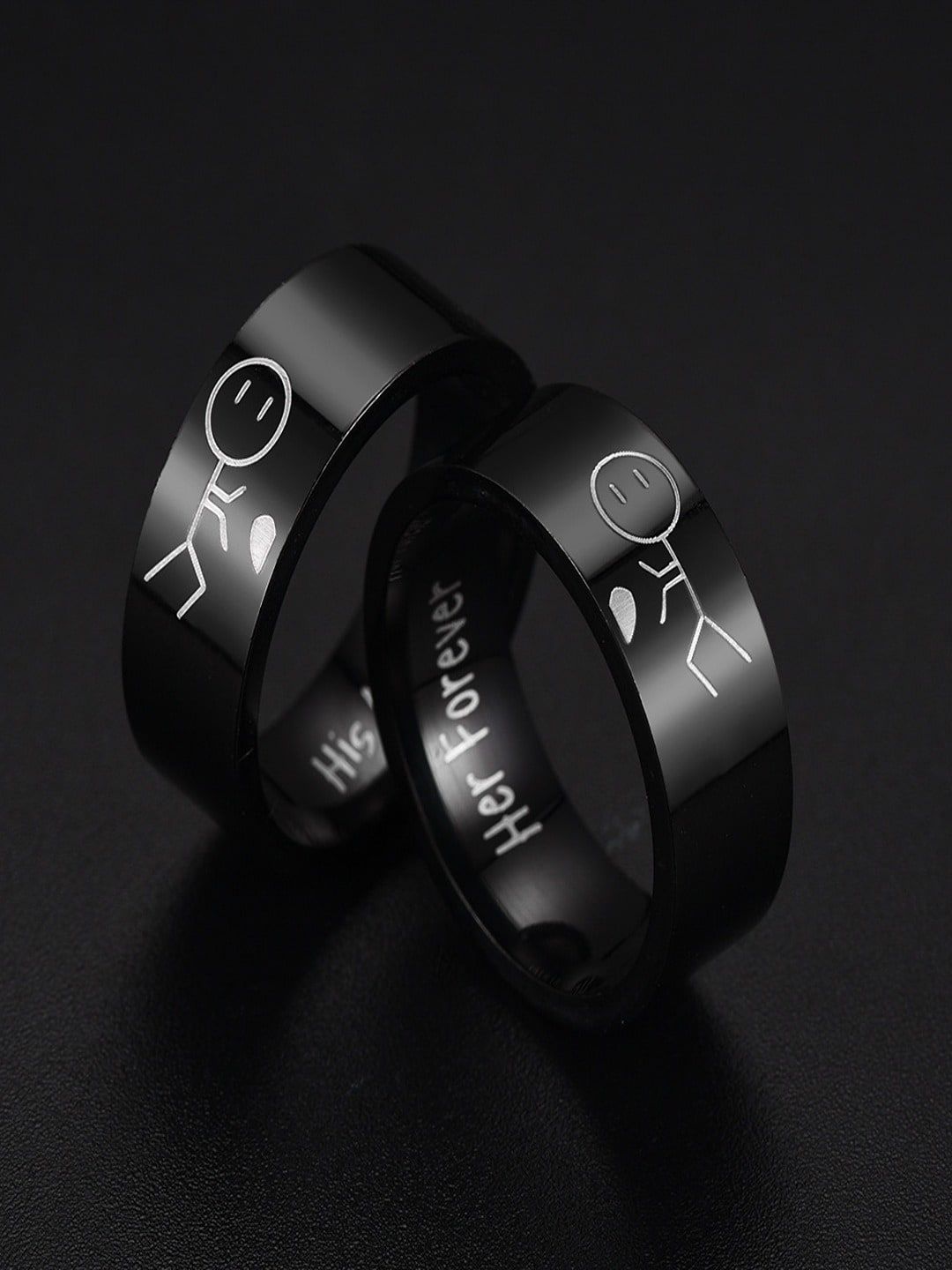 UNIVERSITY TRENDZ Rhodium-Plated Metal Double Ring Promise Couple Ring Set