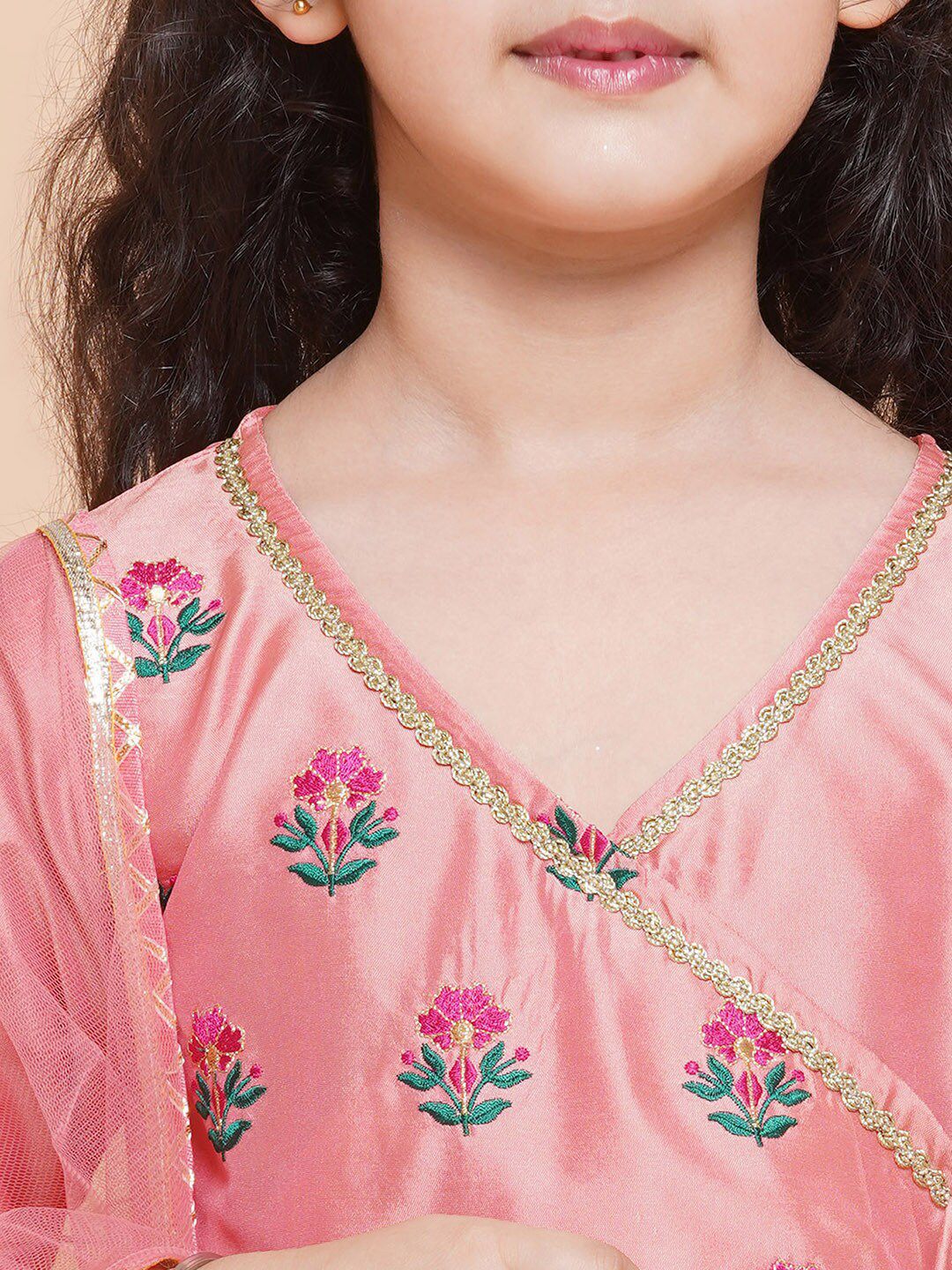 Girls Embroidered Angrakha Gotta Patti Kurta With Trousers & Dupatta 2