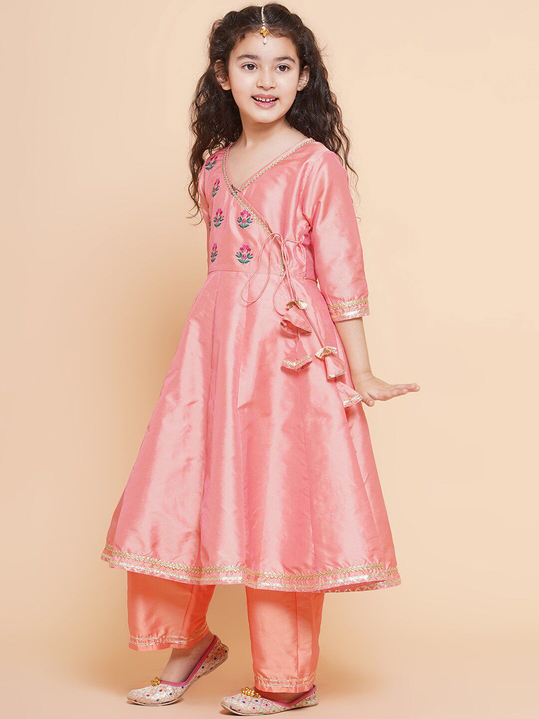 Girls Embroidered Angrakha Gotta Patti Kurta With Trousers & Dupatta 4